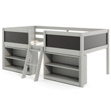 Kid Twin Size Low Loft Bed with Chalkboard Ramp Ladder and Bookcases