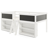 Kid Twin Size Low Loft Bed with Chalkboard Ramp Ladder and Bookcases