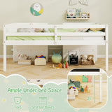 Kid Twin Size Low Loft Bed with Chalkboard Ramp Ladder and Bookcases