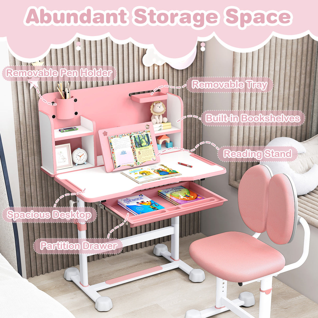 Kid's Study Desk and with Tilt Desktop and Pen Holder