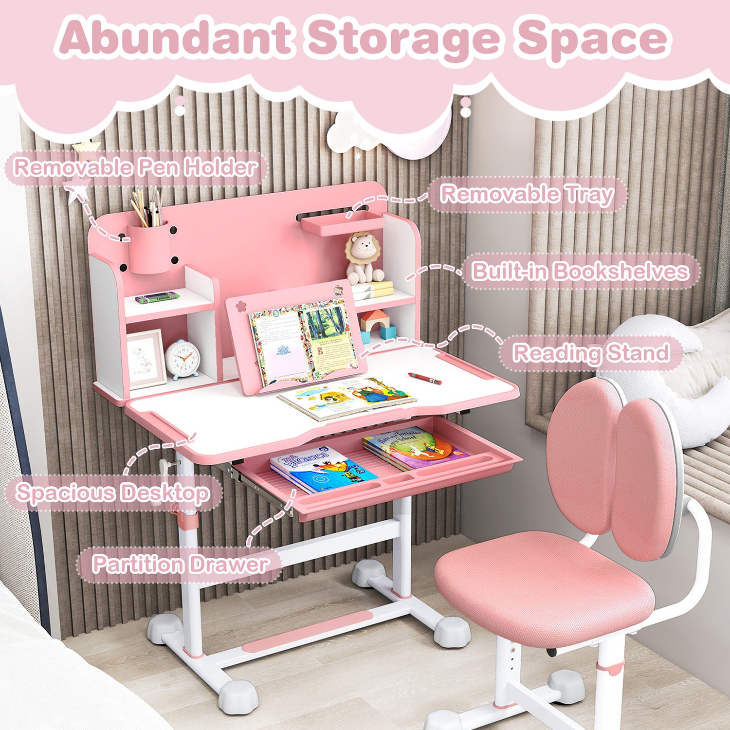 Kid's Study Desk and with Tilt Desktop and Pen Holder