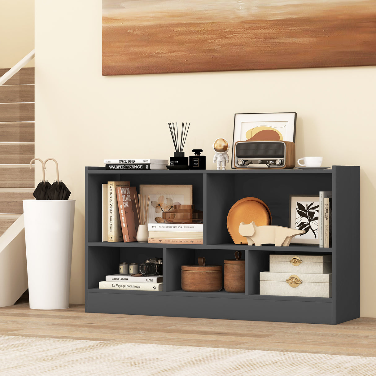 Kids 2-Shelf Bookcase 5-Cube Wood Toy Storage Cabinet Organizer