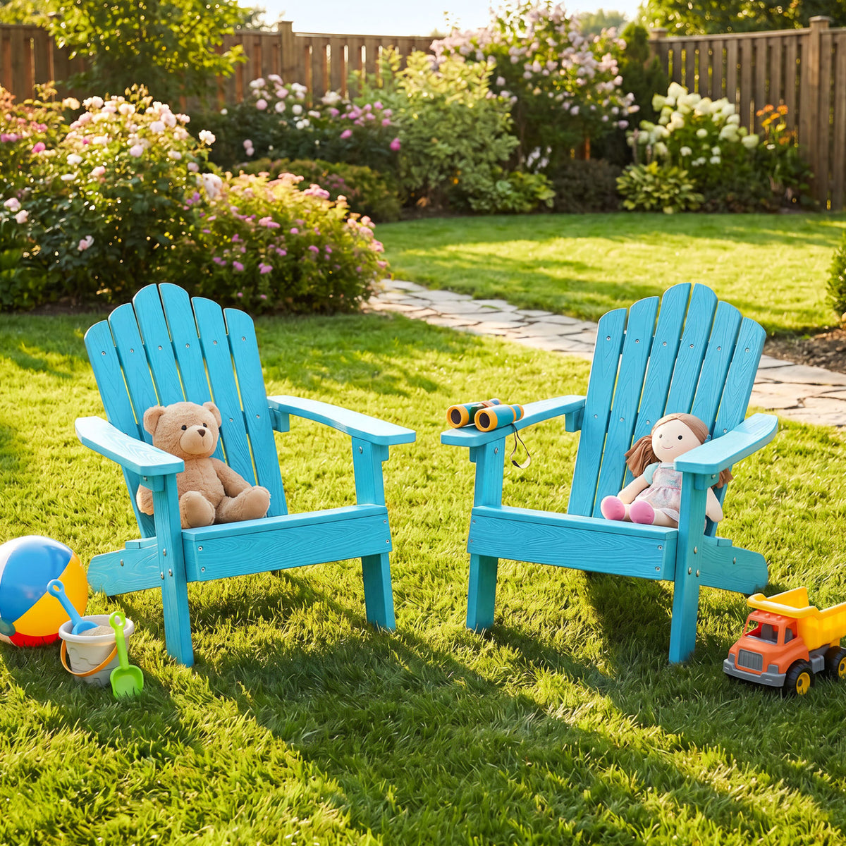 Kids Adirondack Chair All-weather Outdoor Chair for Children with Tilted High Backrest