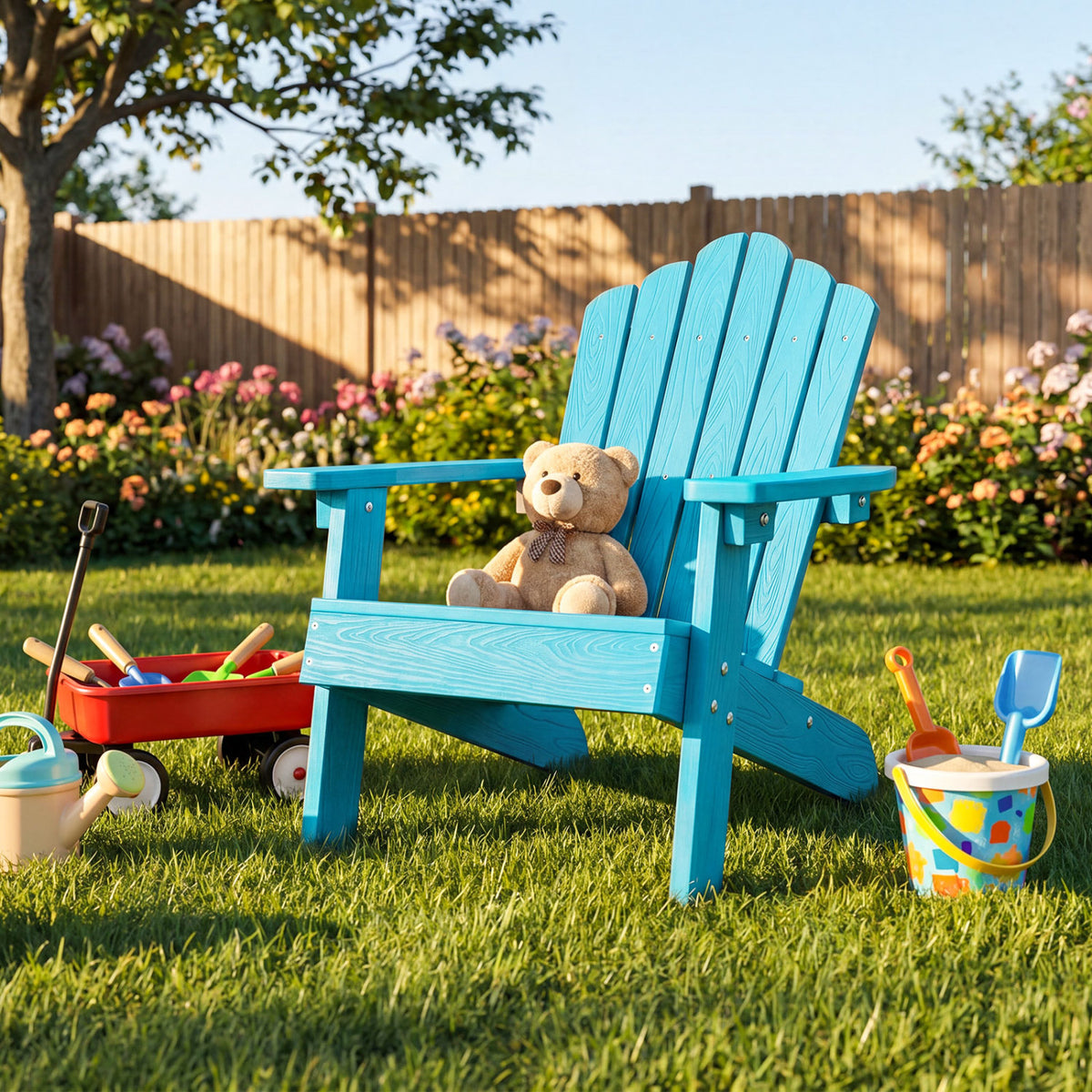 Kids Adirondack Chair All-weather Outdoor Chair for Children with Tilted High Backrest