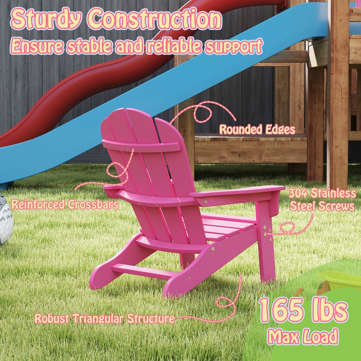 All-Weather HIPS/HDPE Kid's Adirondack Chair with with High Backrest and Armrests