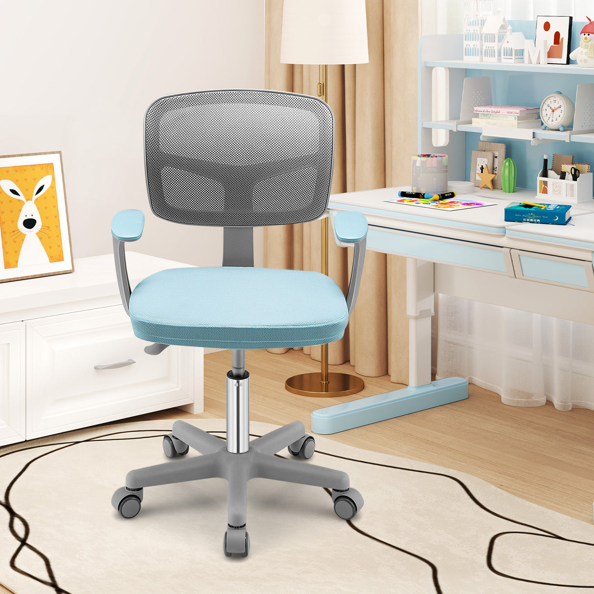 Adjustable Desk Chair with Auto Brake Casters for Kids