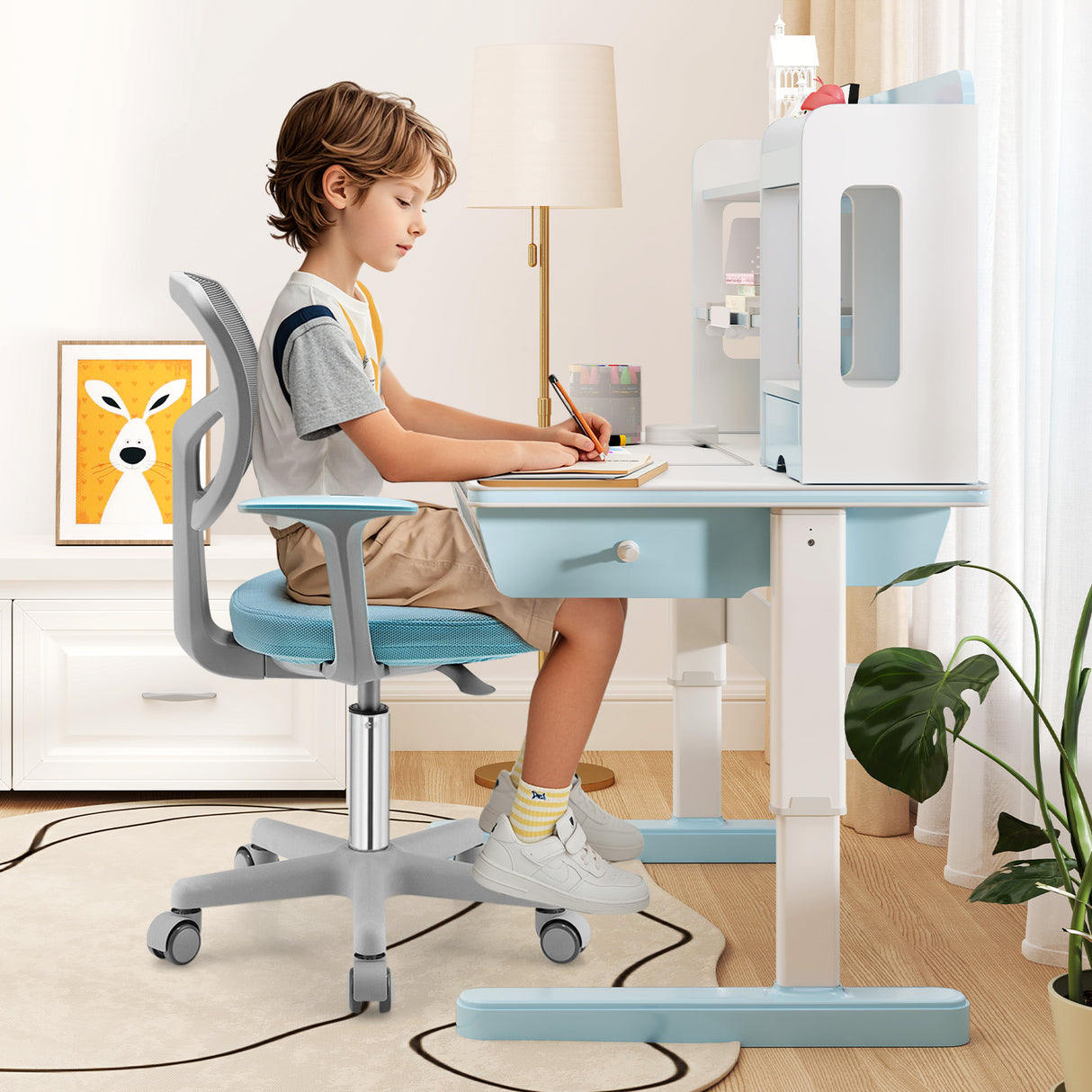 Adjustable Desk Chair with Auto Brake Casters for Kids