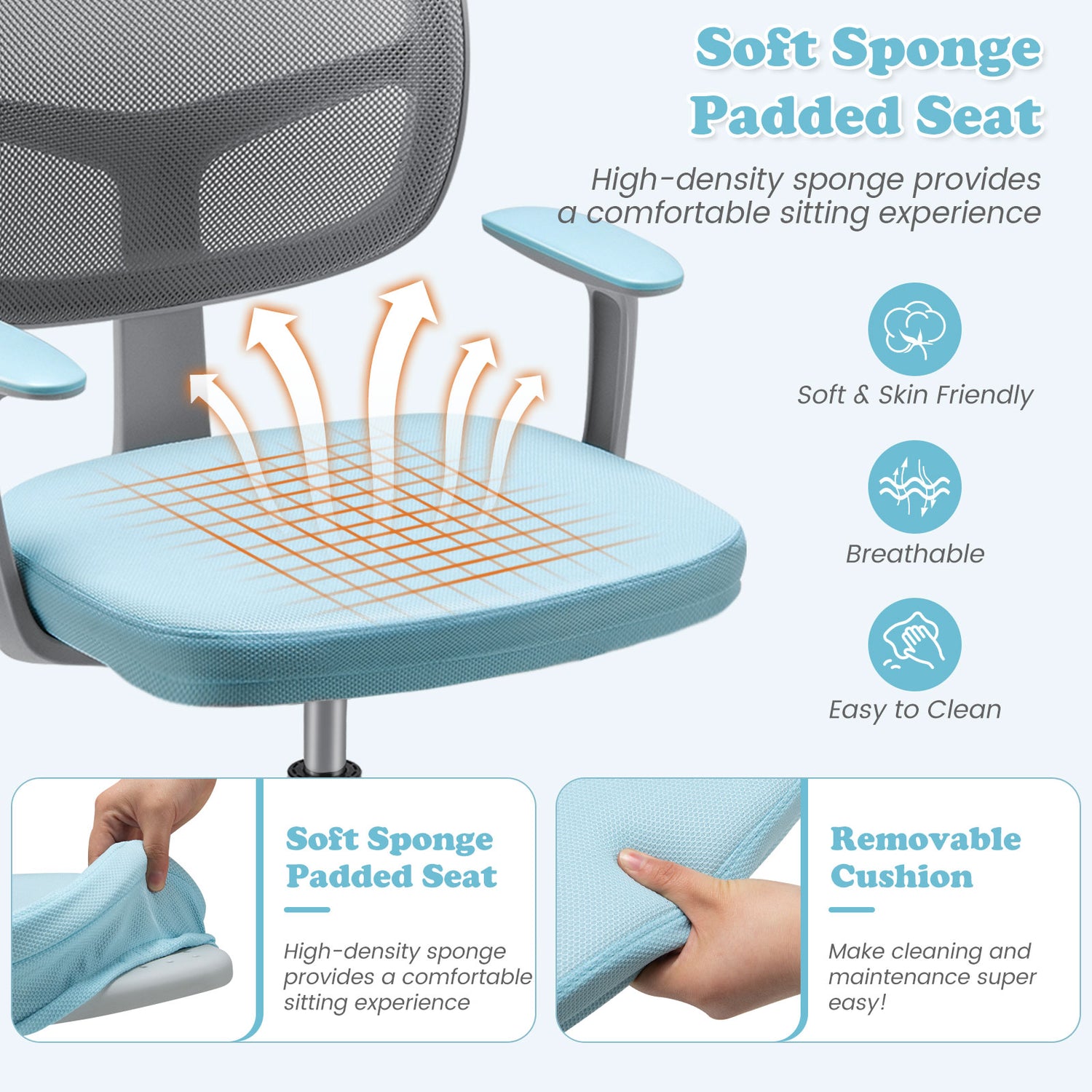 Adjustable Desk Chair with Auto Brake Casters for Kids