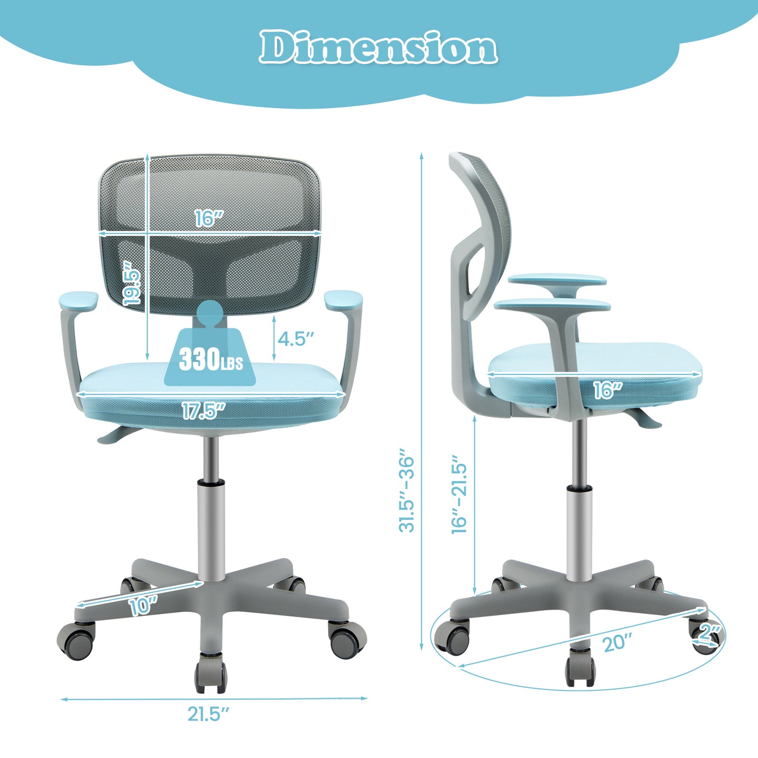 Adjustable Desk Chair with Auto Brake Casters for Kids