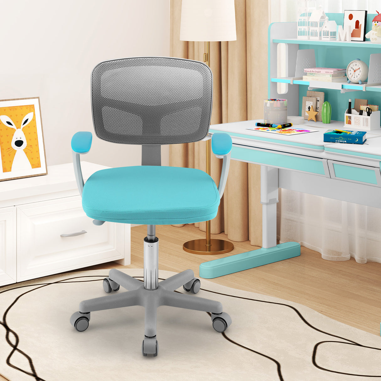 Adjustable Desk Chair with Auto Brake Casters for Kids