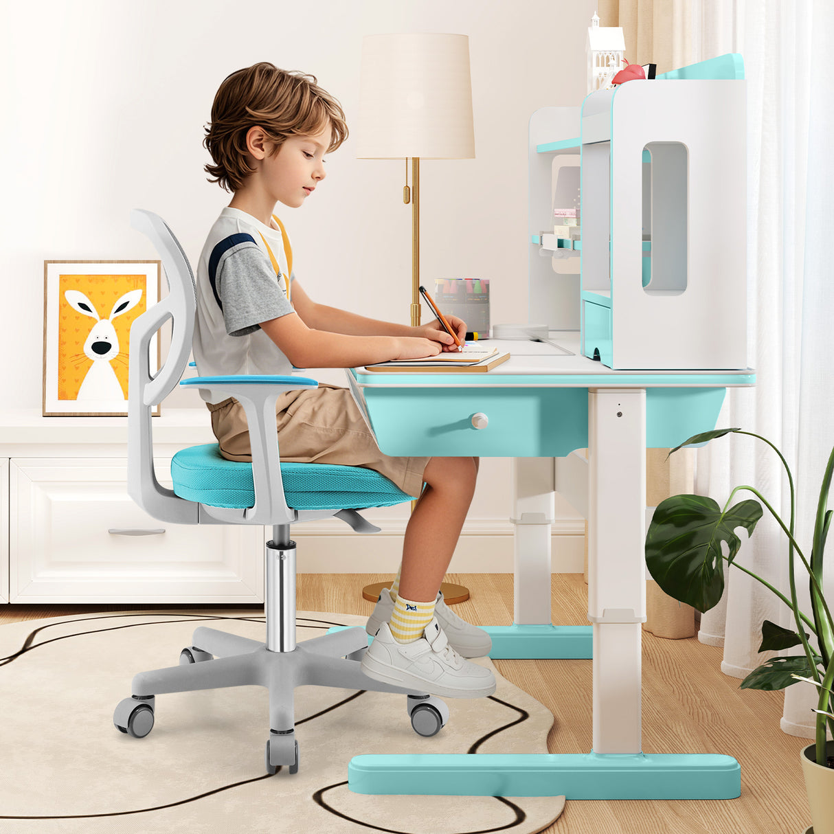 Adjustable Desk Chair with Auto Brake Casters for Kids