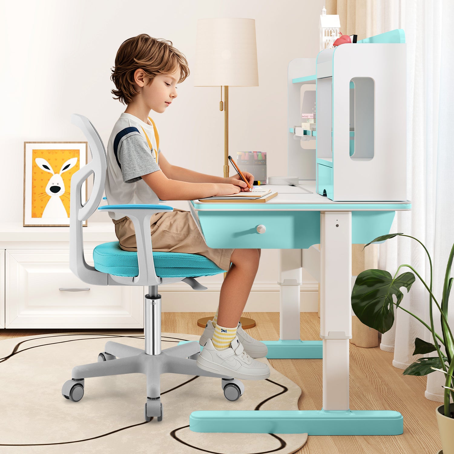 Adjustable Desk Chair with Auto Brake Casters for Kids