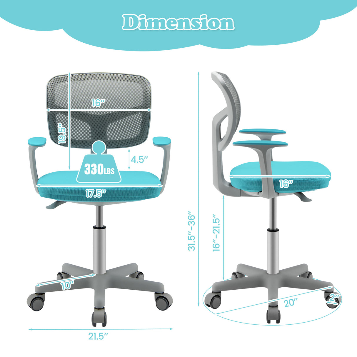 Adjustable Desk Chair with Auto Brake Casters for Kids