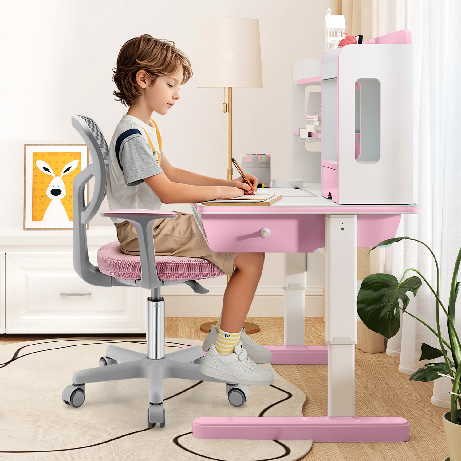 Adjustable Desk Chair with Auto Brake Casters for Kids