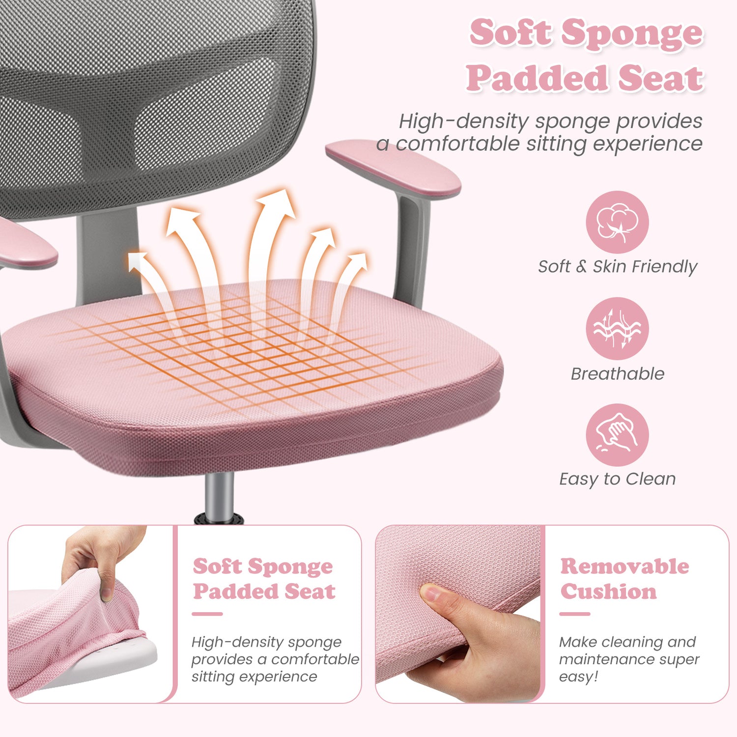 Adjustable Desk Chair with Auto Brake Casters for Kids