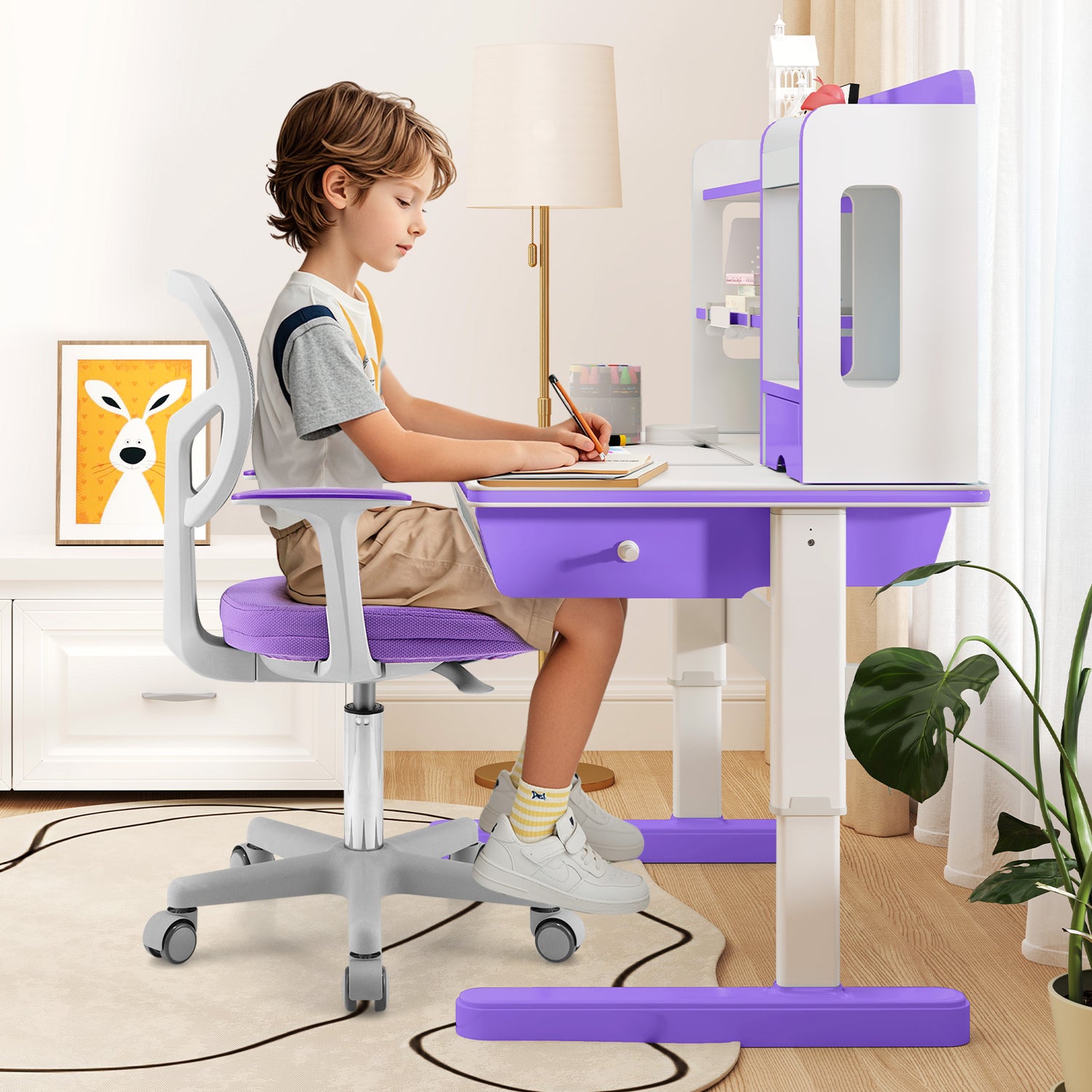Adjustable Desk Chair with Auto Brake Casters for Kids