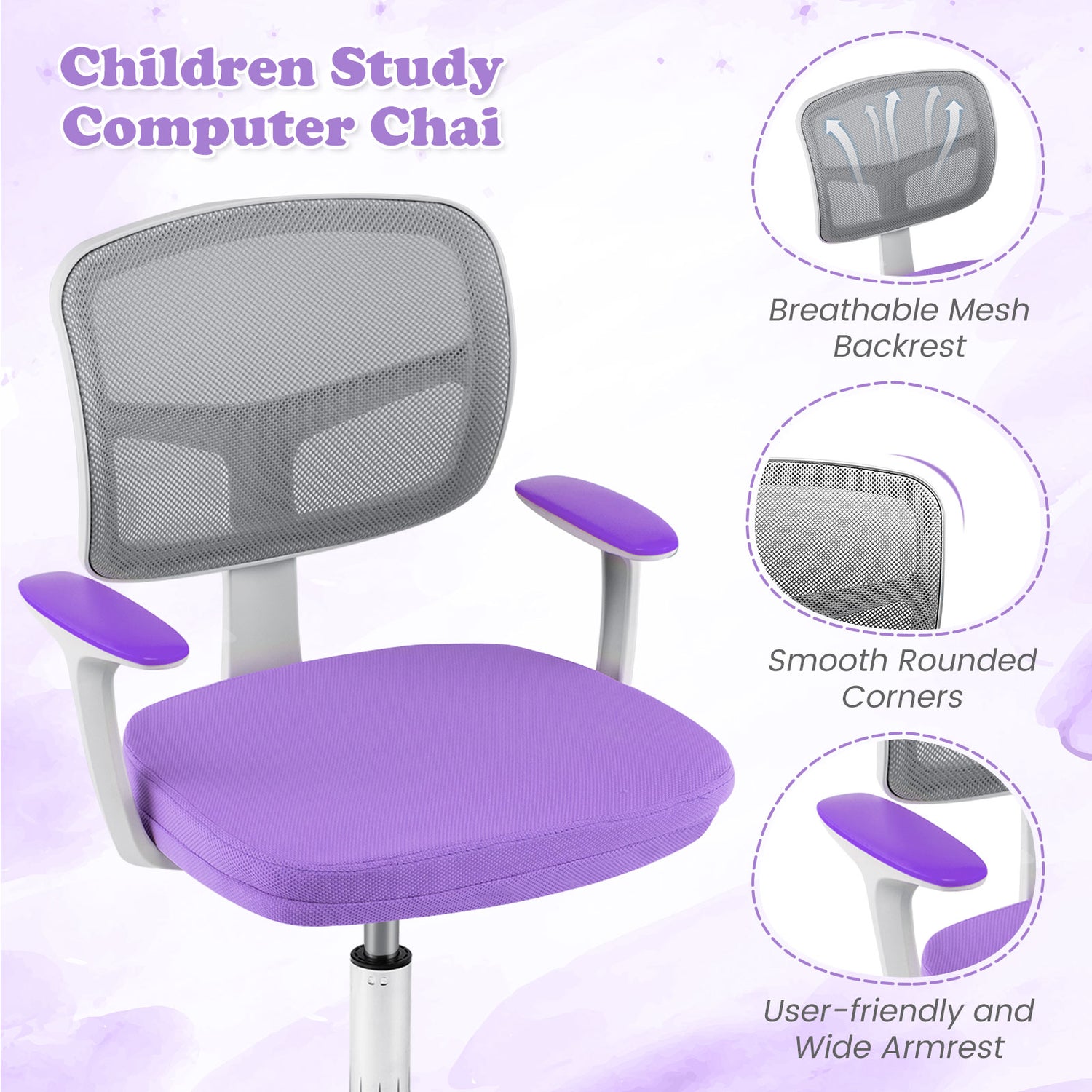 Adjustable Desk Chair with Auto Brake Casters for Kids