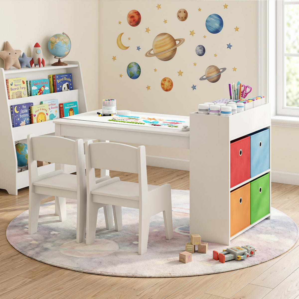 Kids Art Table and Chairs Set with 2 Chairs and Paper Roll