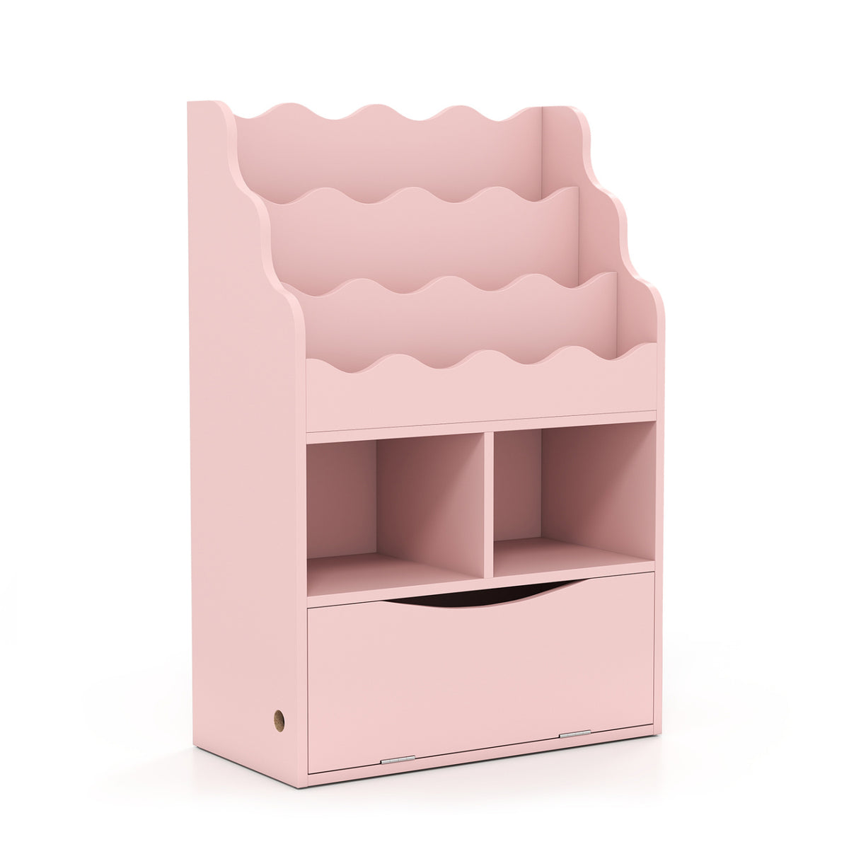 Kids Bookcase with 3-Tier Sling Bookshelf with Shelves Open Cubes and Flip Down Cabinet