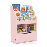 Kids Bookcase with 3-Tier Sling Bookshelf with Shelves Open Cubes and Flip Down Cabinet