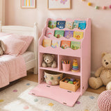 Kids Bookcase with 3-Tier Sling Bookshelf with Shelves Open Cubes and Flip Down Cabinet