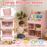 Kids Bookcase with 3-Tier Sling Bookshelf with Shelves Open Cubes and Flip Down Cabinet