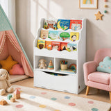 Kids Bookcase with 3-Tier Sling Bookshelf with Shelves Open Cubes and Flip Down Cabinet