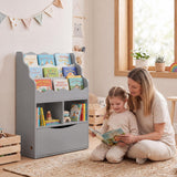 Kids Bookcase with 3-Tier Sling Bookshelf with Shelves Open Cubes and Flip Down Cabinet