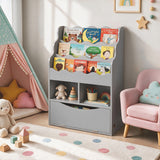 Kids Bookcase with 3-Tier Sling Bookshelf with Shelves Open Cubes and Flip Down Cabinet