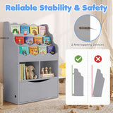 Kids Bookcase with 3-Tier Sling Bookshelf with Shelves Open Cubes and Flip Down Cabinet