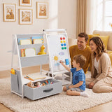 Kids Bookshelf Art Easel with Toy Organizer and Magnetic Whiteboard