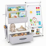 Kids Bookshelf Art Easel with Toy Organizer and Magnetic Whiteboard