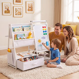 Kids Bookshelf Art Easel with Toy Organizer and Magnetic Whiteboard