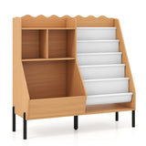 Kids Bookshelf and Toy Storage Organizer Wooden Bookcase with 5 Fabric Pockets-Natural