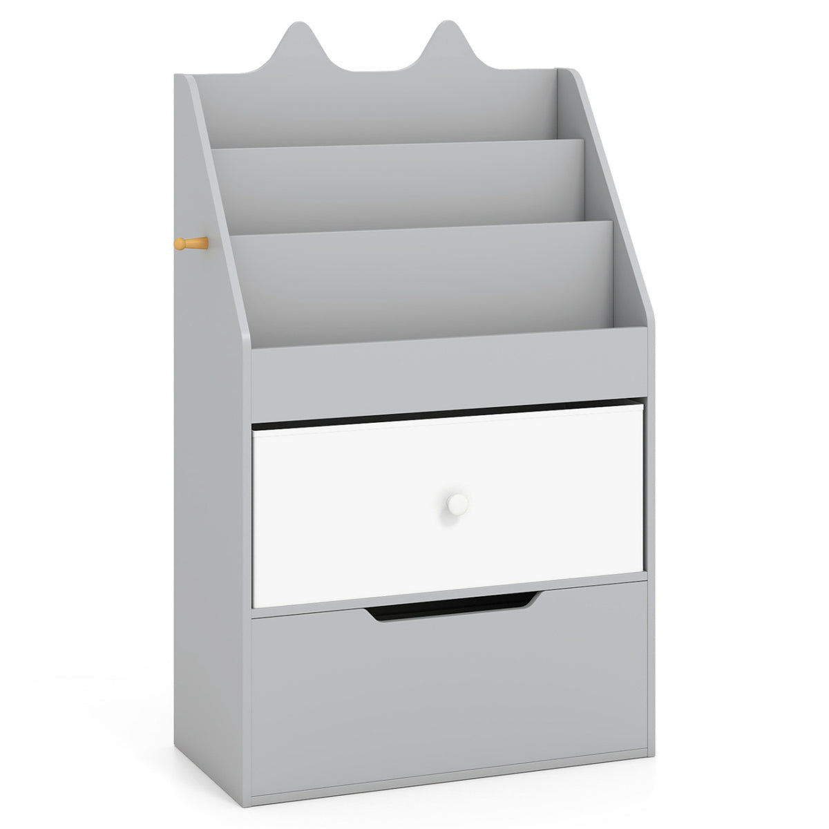 Kids Bookshelf and Toy Storage Organizer with Drawers and Hook for Kids Room