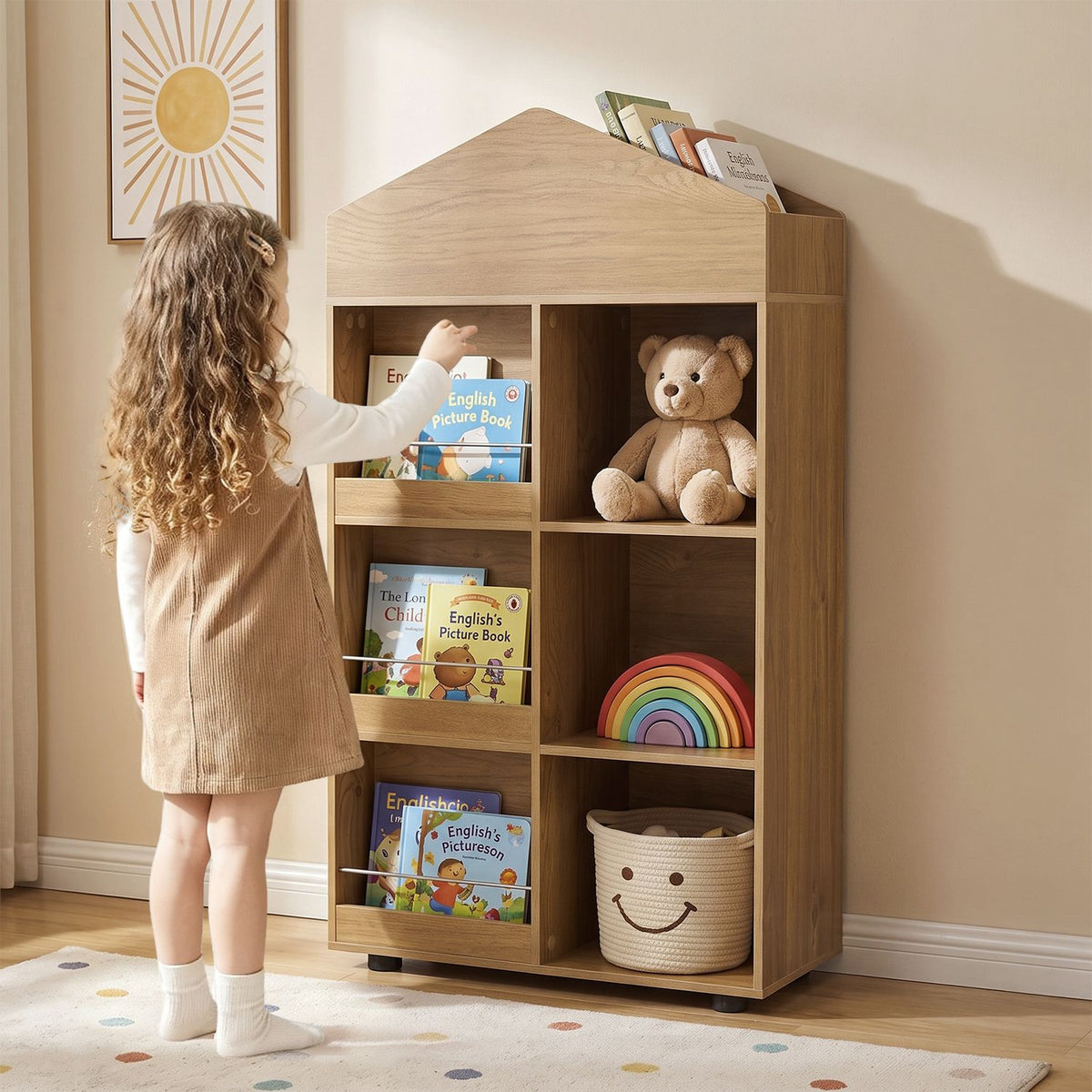 Kids Bookshelf and Toy Storage Organizer 4-Tier House-Shaped Toddler Bookcase