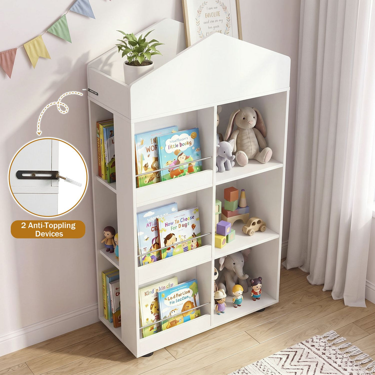 Kids Bookshelf and Toy Storage Organizer 4-Tier House-Shaped Toddler Bookcase