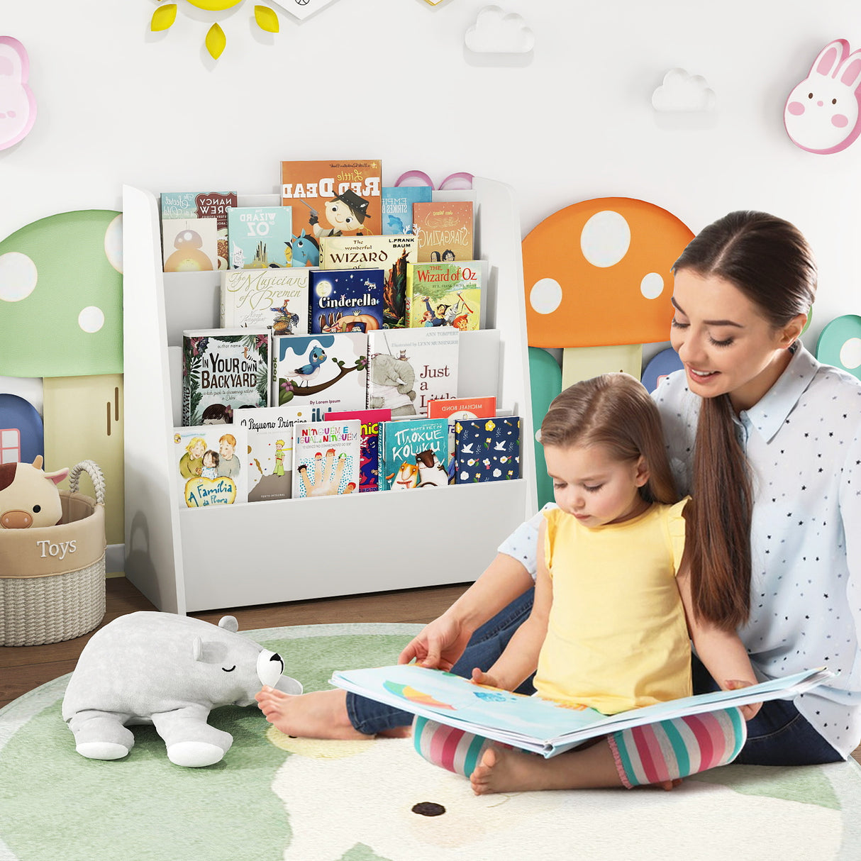 4-Tier Kids Bookshelf with Deep Compartments for Bedroom
