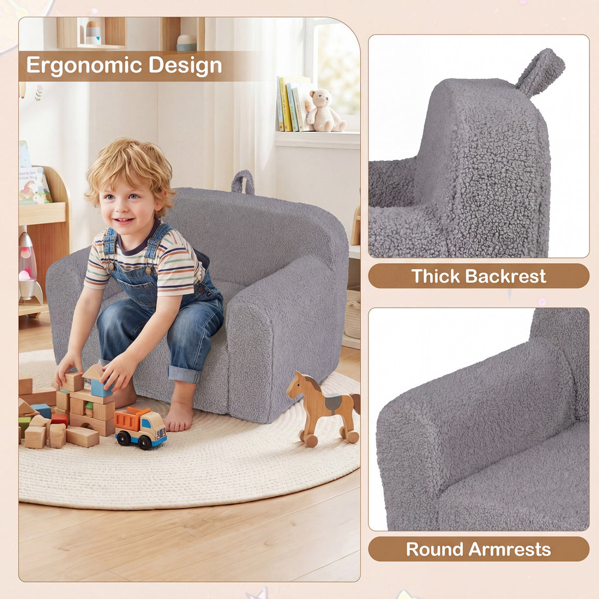 Kids Couch Portable Toddler Sofa with Anti-slip Base