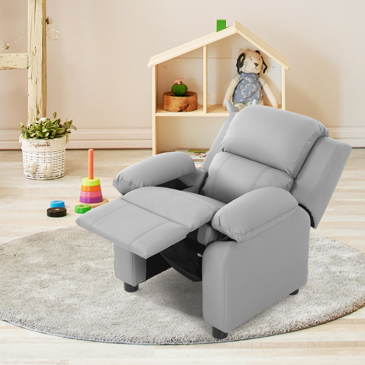 Deluxe Kids Armchair Recliner Headrest Sofa w/ Storage Arms
