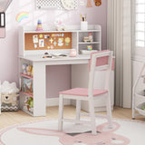 Kids Desk and Chair Set with Hutch and 3-Layer Side Shelf