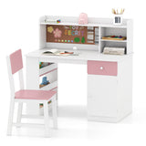 Kids Desk and Chair Set with Hutch and 3-Layer Side Shelf