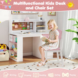 Kids Desk and Chair Set with Hutch and 3-Layer Side Shelf