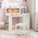Kids Desk and Chair Set with Hutch and 3-Layer Side Shelf