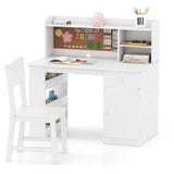Kids Desk and Chair Set with Hutch and 3-Layer Side Shelf