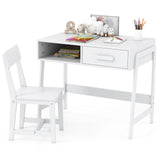 Kids Desk and Chair Set with Storage Drawer and Hutch