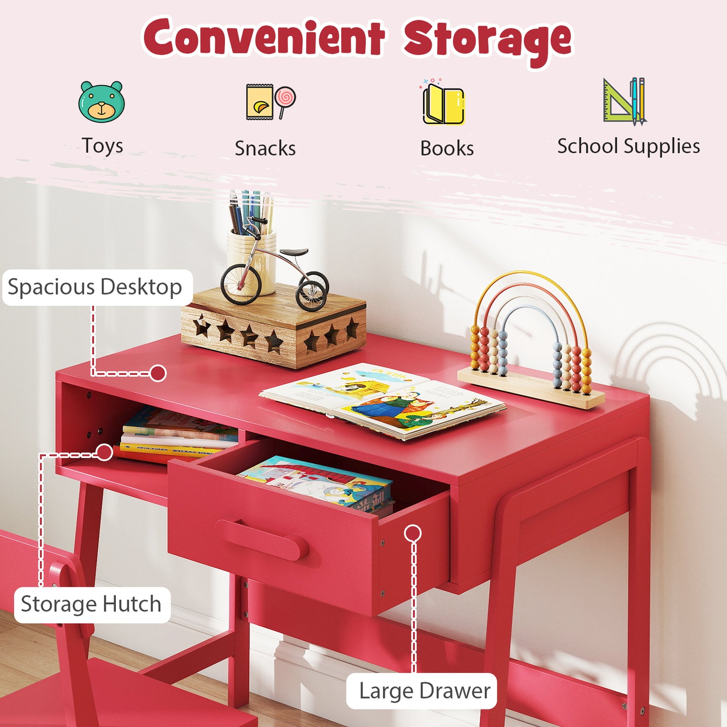 Kids Desk and Chair Set with Storage Drawer and Hutch