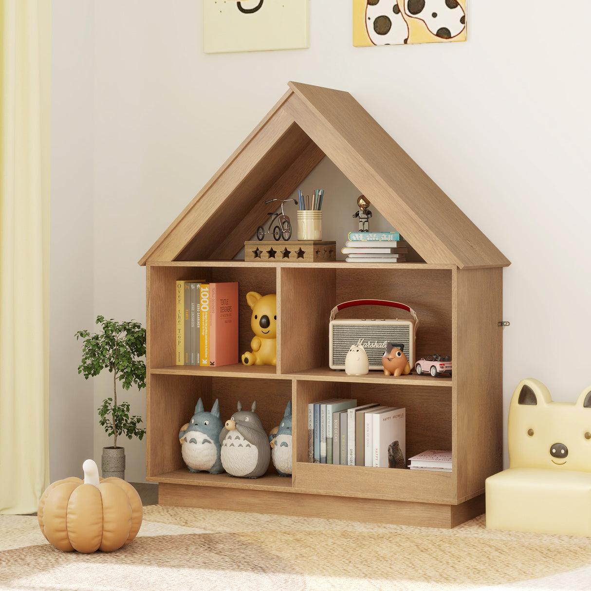 3-Tier House-Shaped Toy Storage Organizer with Open Shelves