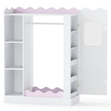 Kids Dress Up Storage with Mirrors and Hanging Rack and Shelves for Bedroom-Pink
