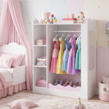 Kids Dress Up Storage with Mirrors and Hanging Rack and Shelves for Bedroom-Pink